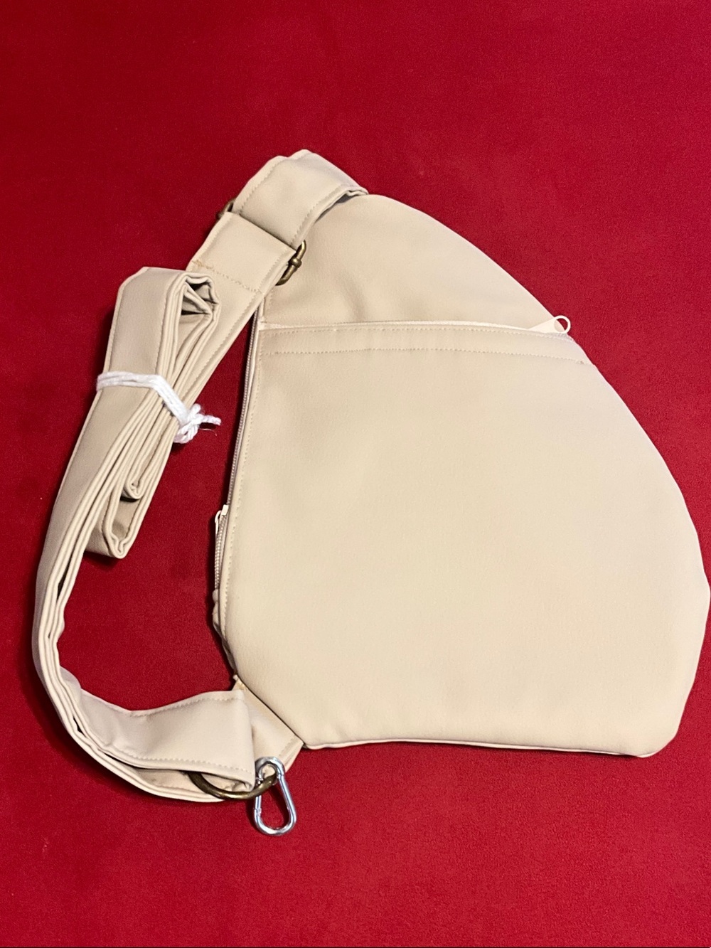 Beige Leather Sling Crossbody Bag